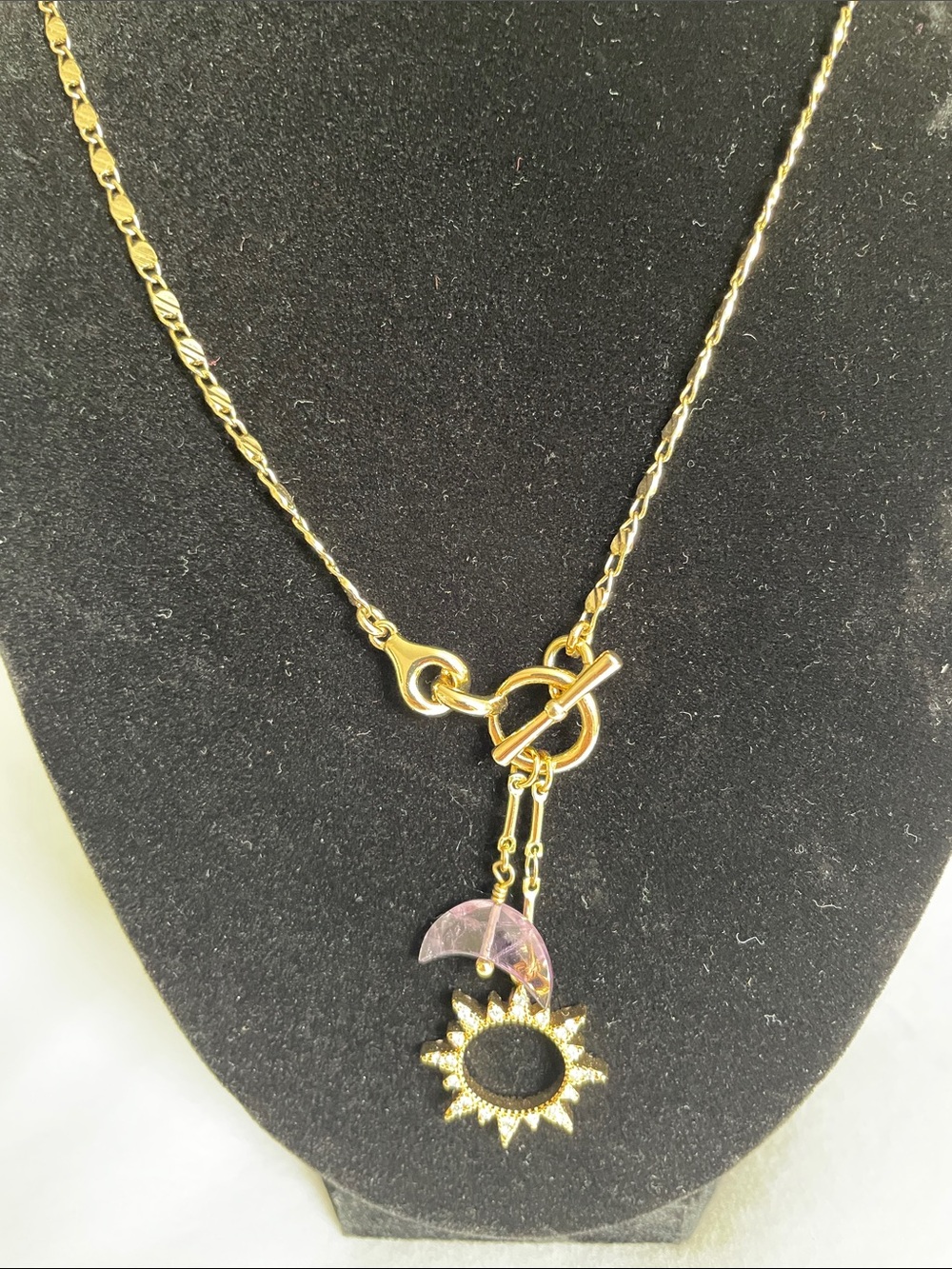 Gold Sun and Pink Moon Pendant Necklace - Women Jewelry